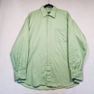 St. Croix Mens Large Cotton Long Sleeve Button Front Shirt Lime Green Striped
